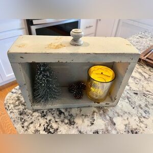 Handmade Holiday Vintage Wooden Drawer w/battery votive & bottle brush tree!